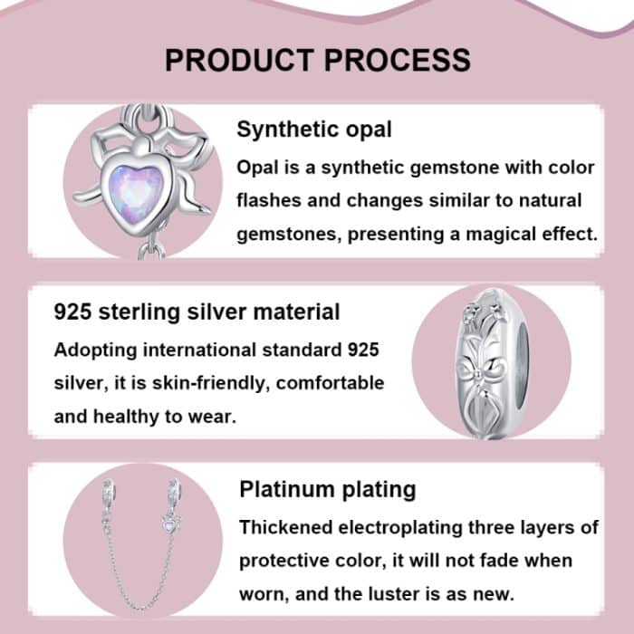 S925 Sterling Silber Platinierte Opal Schleife Sicherheitskette – Bild 3