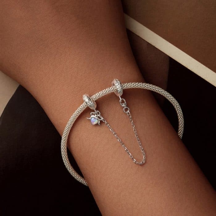 S925 Sterling Silber Platinierte Opal Schleife Sicherheitskette – Bild 6