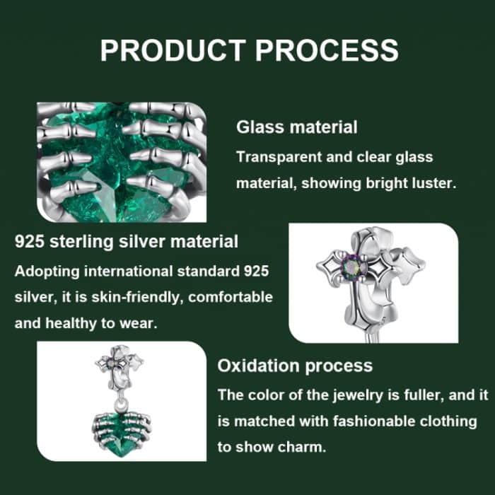 S925 Sterling Silber Kreuz Schädel Herz Anhänger Armband Schmuck Perlen Zubehör – Bild 5