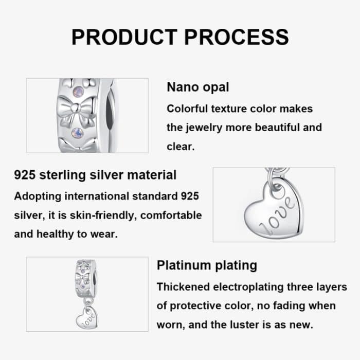 S925 Sterling Silber Platin-Überzogene Bogen Herz Positionierung Schnalle Armband Zubehör Perlen – Bild 3