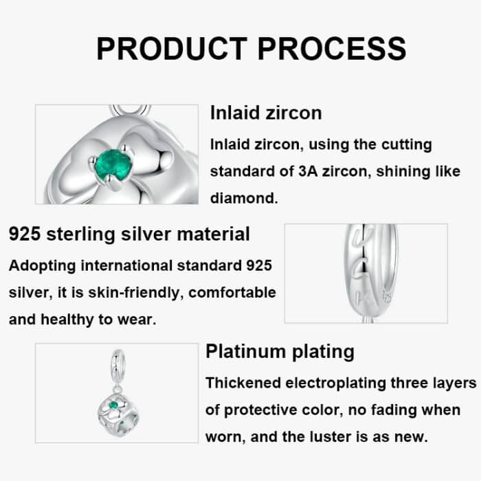 S925 Sterling Silber Platiniert Glücksklee Würfel Anhänger Armband Perlen – Bild 3