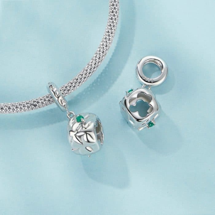 S925 Sterling Silber Platiniert Glücksklee Würfel Anhänger Armband Perlen – Bild 4