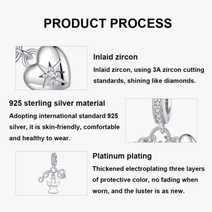 S925 Sterling Silber Platiniert Schutzengel Viel Glück Anhänger Schmuck Perlen – Bild 3