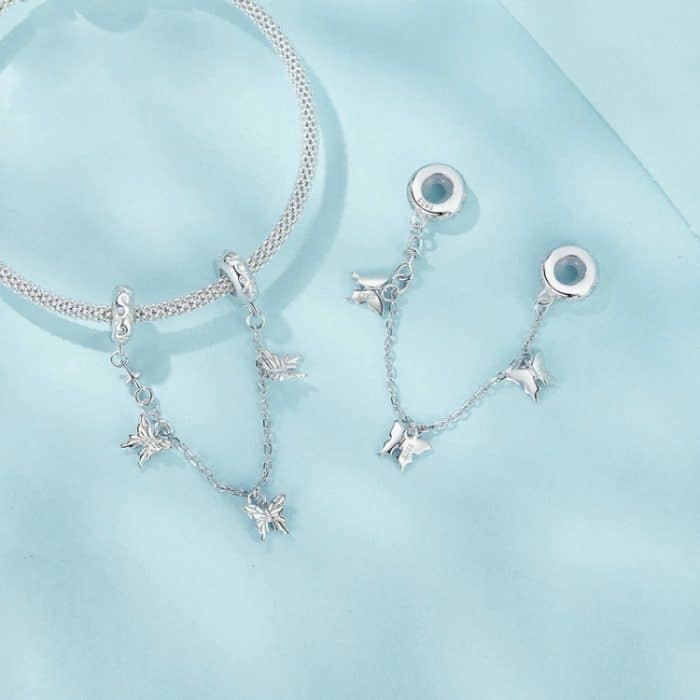 S925 Sterling Silber Platin-Plattierte Schmetterling Sicherheitskette Armband Perlen Zubehör – Bild 4