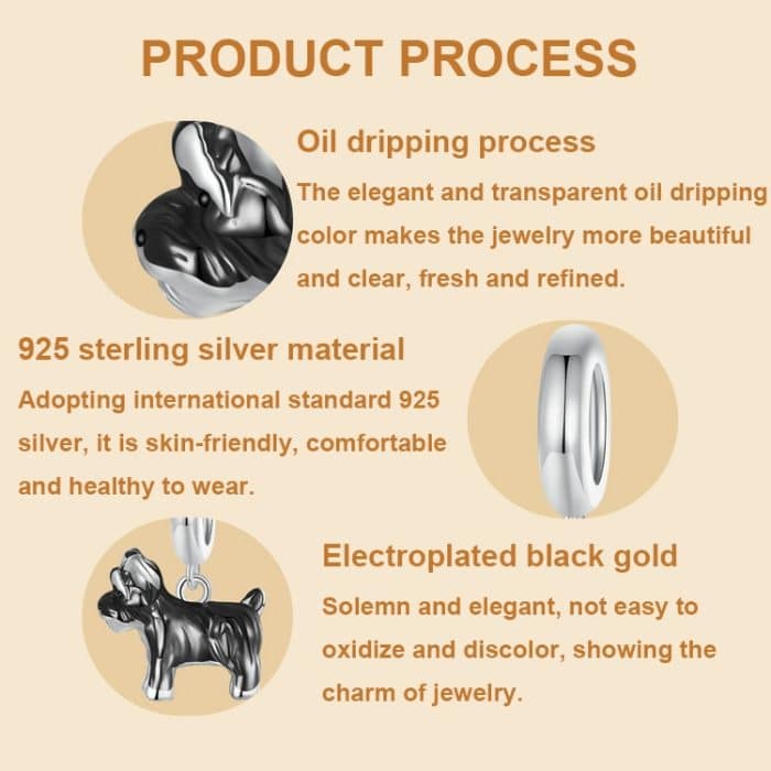 S925 Sterling Silber vergoldet süße Schnauzer Anhänger Armband Perlen – Bild 3