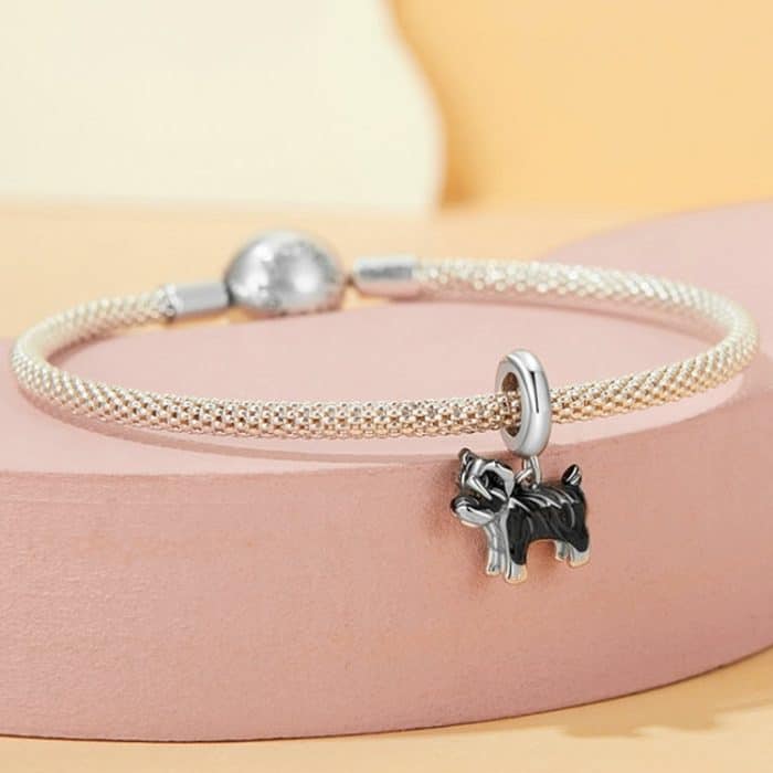 S925 Sterling Silber vergoldet süße Schnauzer Anhänger Armband Perlen – Bild 5
