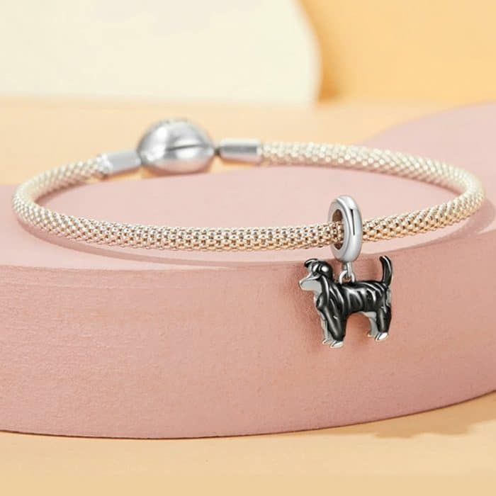 S925 Sterling Silber vergoldet süße Border Collie Anhänger Armband Perlen – Bild 5