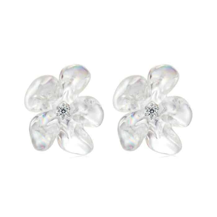 TBD0605457001A.jpg S925 Sterling Silber Platinierte transparente Blumenohrringe – Bild 1