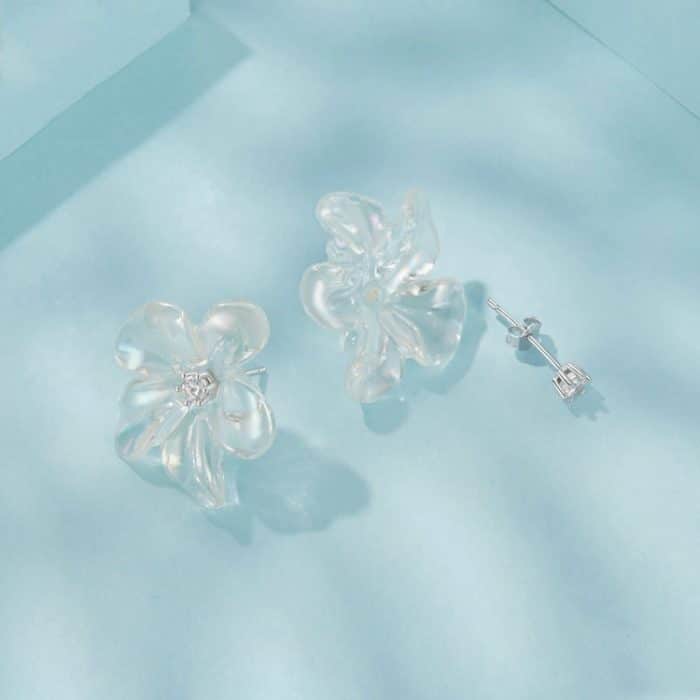 TBD06054570_B2.jpg S925 Sterling Silber Platinierte transparente Blumenohrringe – Bild 3