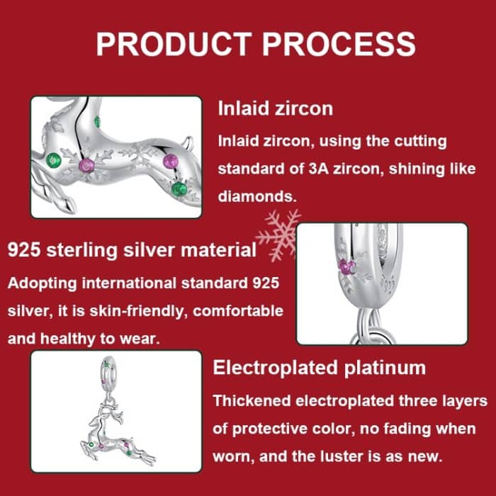 S925 Sterling Silber Weihnachten Smart Elch Anhänger Schmuck Perlen – Bild 5