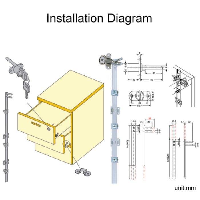 Home-Office-Schreibtischschublade Triple Connect Aktenschrankschloss, Front Black, Side Black, Front White, Side White – Bild 7