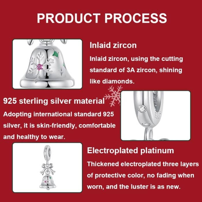 S925 Sterling Silber Bogen Glocke Armband Anhänger Festival Schmuck Perlen – Bild 5