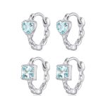 S925 Sterling Silber Herz Quadrat Ohrringe Aquamarin Zirkon Ohrringe – Bild 2