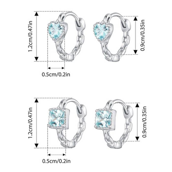 S925 Sterling Silber Herz Quadrat Ohrringe Aquamarin Zirkon Ohrringe – Bild 3