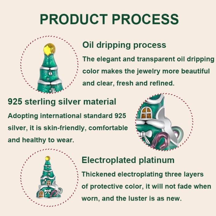 S925 Sterling Silber Weihnachtsbaum Haus Armband Perlen Schmuck Perlen – Bild 4