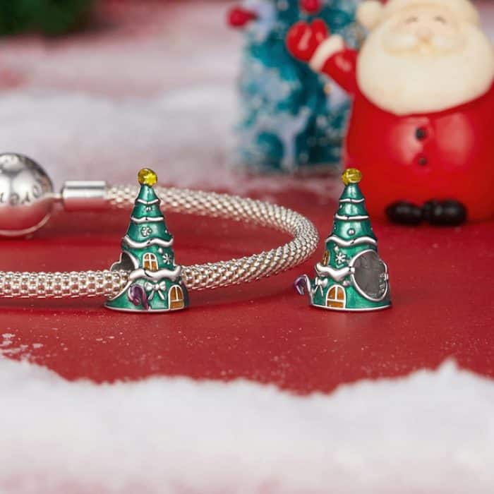 S925 Sterling Silber Weihnachtsbaum Haus Armband Perlen Schmuck Perlen – Bild 5