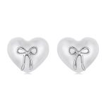 S925 Sterling Silber Platin-Plattierte Herzförmige Ohrringe Schleifenknoten Ohrringe