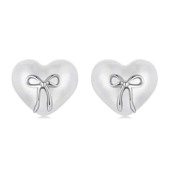 S925 Sterling Silber Platin-Plattierte Herzförmige Ohrringe Schleifenknoten Ohrringe – Bild 1