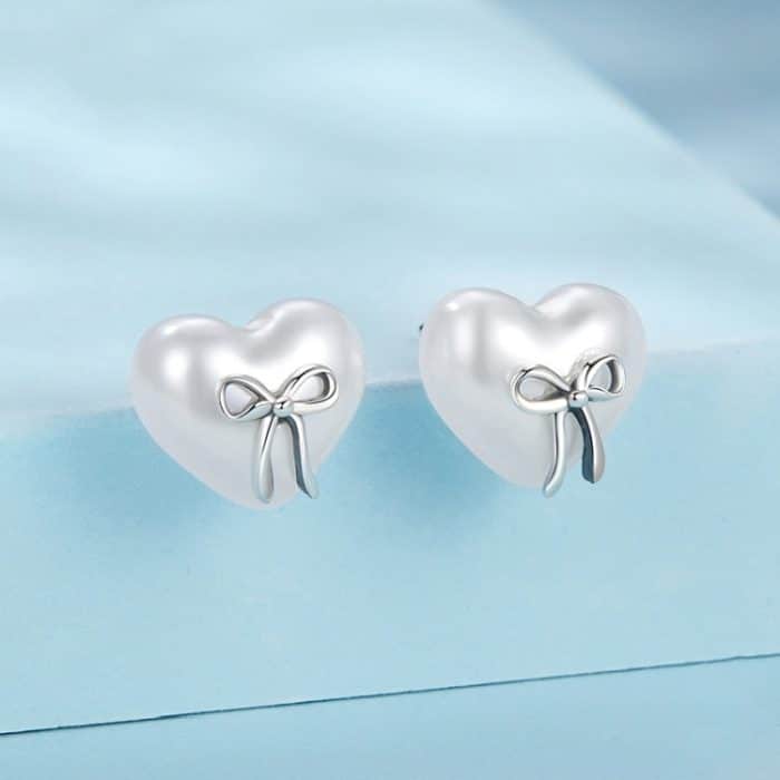 S925 Sterling Silber Platin-Plattierte Herzförmige Ohrringe Schleifenknoten Ohrringe – Bild 2