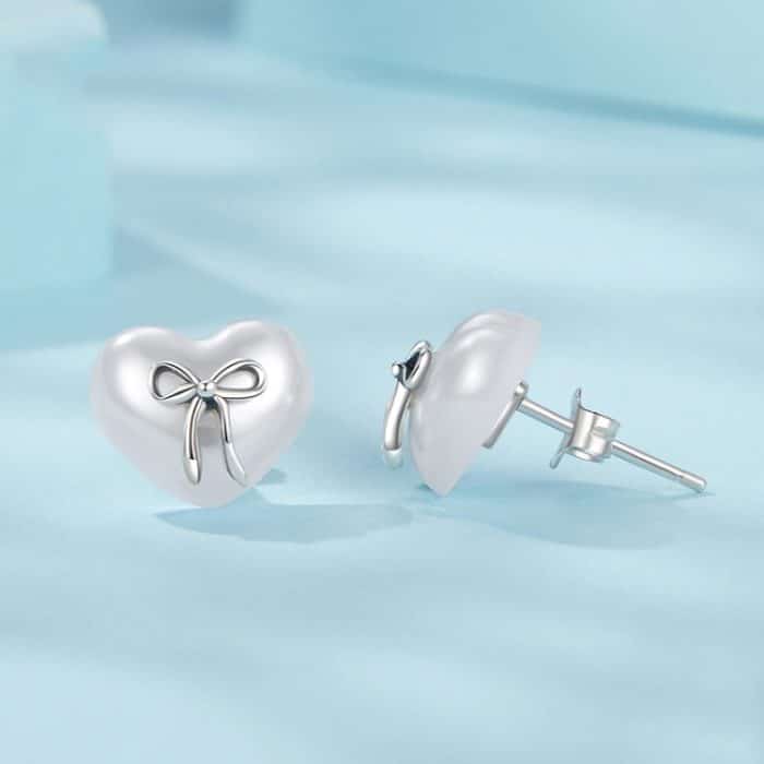 S925 Sterling Silber Platin-Plattierte Herzförmige Ohrringe Schleifenknoten Ohrringe – Bild 4