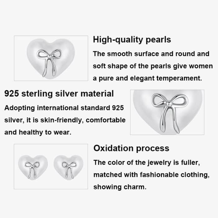 S925 Sterling Silber Platin-Plattierte Herzförmige Ohrringe Schleifenknoten Ohrringe – Bild 5