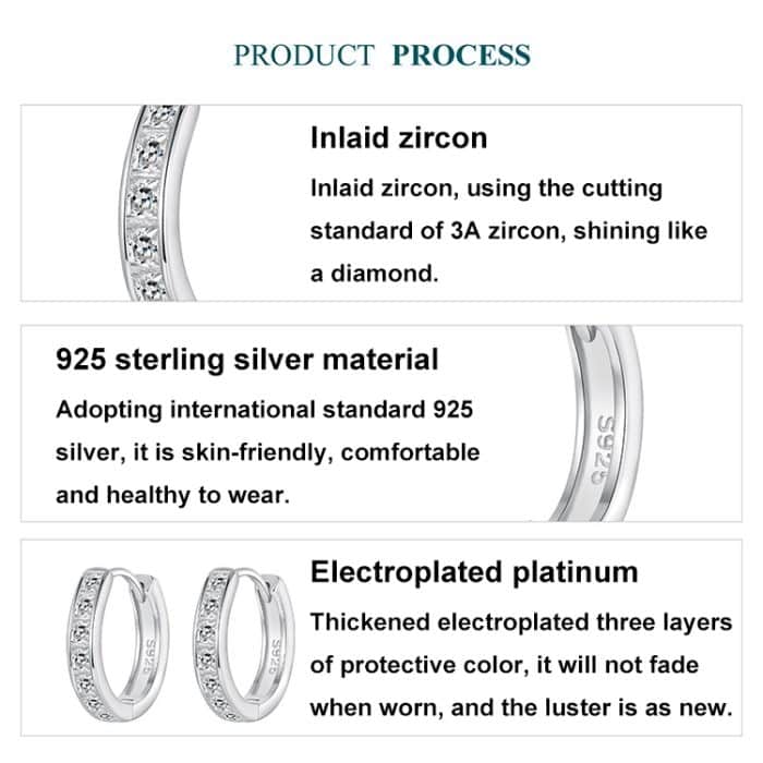 S925 Sterling Silber Platinierte glänzende quadratische Zirkonia Ohrringe – Bild 5