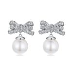 Elegante Schleife Muschelperlen Ohrringe Kupfer Material Platinierte Ohrringe