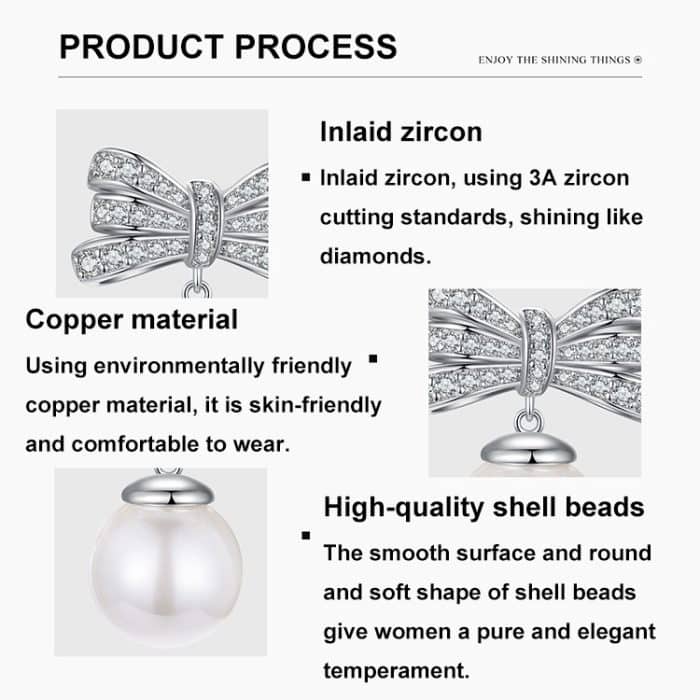 Elegante Schleife Muschelperlen Ohrringe Kupfer Material Platinierte Ohrringe – Bild 4