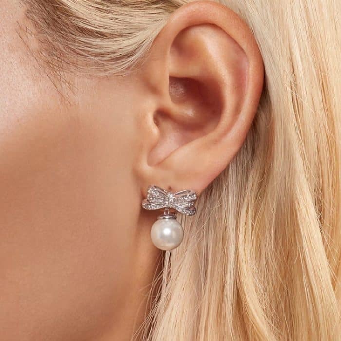 Elegante Schleife Muschelperlen Ohrringe Kupfer Material Platinierte Ohrringe – Bild 6