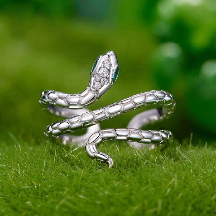 Verstellbarer offener Ring mit Schlangenmotiv in Kupfer und Platin – Bild 2