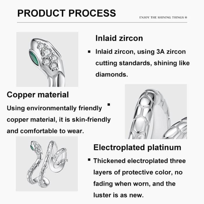 Verstellbarer offener Ring mit Schlangenmotiv in Kupfer und Platin – Bild 4
