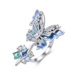 Dreidimensionaler Farbverlauf Eis und Schnee Schmetterling offener Ring Kupfer verstellbar Retro Ring