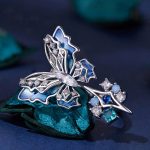 Dreidimensionaler Farbverlauf Eis und Schnee Schmetterling offener Ring Kupfer verstellbar Retro Ring – Bild 2