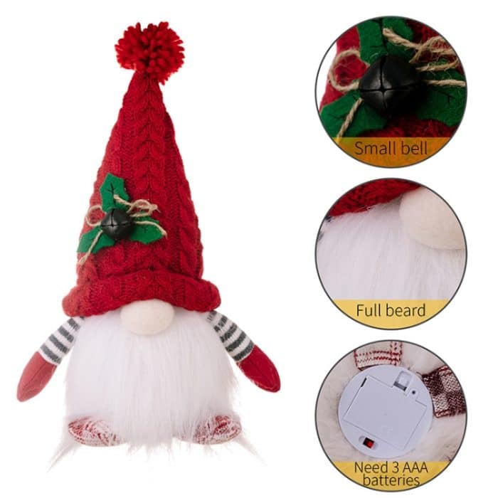 Gestrickte Spitzmütze Gnom Figur mit Lichtern Weihnachtsdekoration – Bild 6