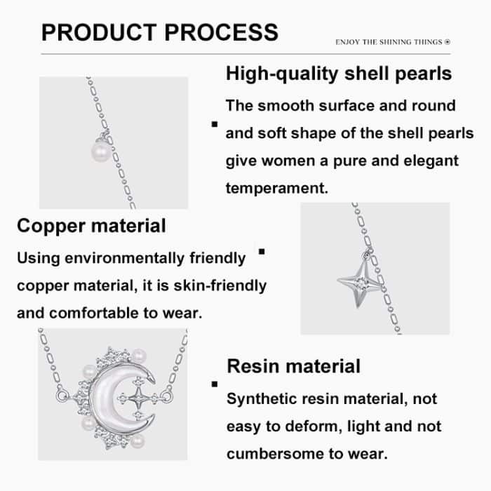 Elegante Perlenkette aus Kupfer mit Stern und Mond – Bild 4