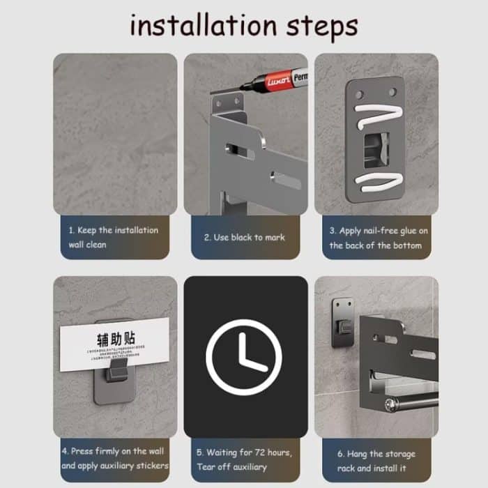 An der Wand befestigter Küchengewürzständer aus Kohlenstoffstahl für Badezimmer, Lagerregal, Handtuchhalter, 20cm, 30cm, 40cm, 50cm, 60cm, 20cm With Hooks, 30cm With Hooks, 40cm With Hooks, 50cm With Hooks, 60cm With Hooks – Bild 8