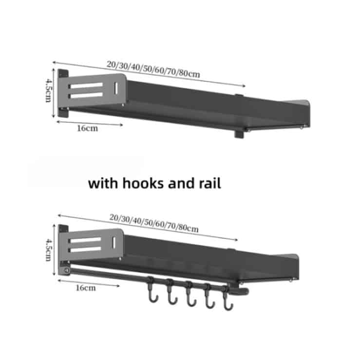 An der Wand befestigter Küchengewürzständer aus Kohlenstoffstahl für Badezimmer, Lagerregal, Handtuchhalter, 20cm, 30cm, 40cm, 50cm, 60cm, 20cm With Hooks, 30cm With Hooks, 40cm With Hooks, 50cm With Hooks, 60cm With Hooks – Bild 9
