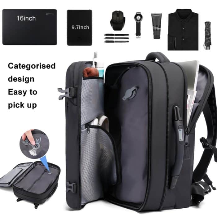 BANGE BG-1909-8 Vakuum-Kompressions-Rucksack, lässige Computertasche, große Kapazität, wiegbare Business-Reisetasche, BG-1909-8 – Bild 2