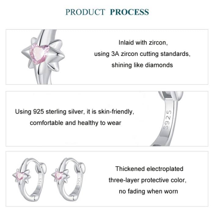 S925 Sterling Silber Platinierte Stern Zirkon Ohrringe – Bild 5