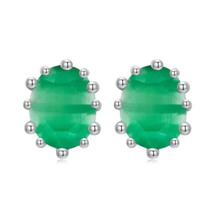 S925 Sterling Silber Smaragd Katzenauge Glas Ohrringe – Bild 1