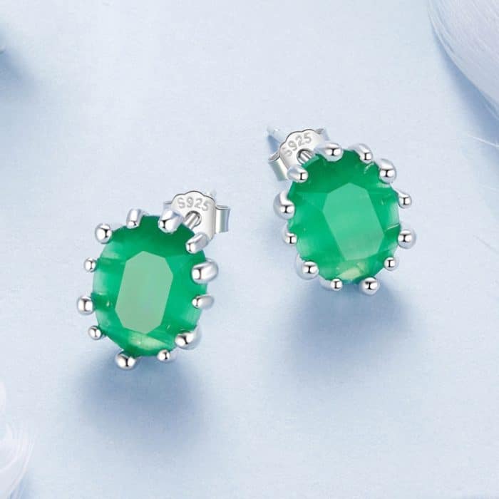 S925 Sterling Silber Smaragd Katzenauge Glas Ohrringe – Bild 2