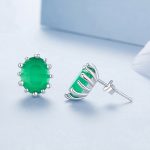 S925 Sterling Silber Smaragd Katzenauge Glas Ohrringe – Bild 3