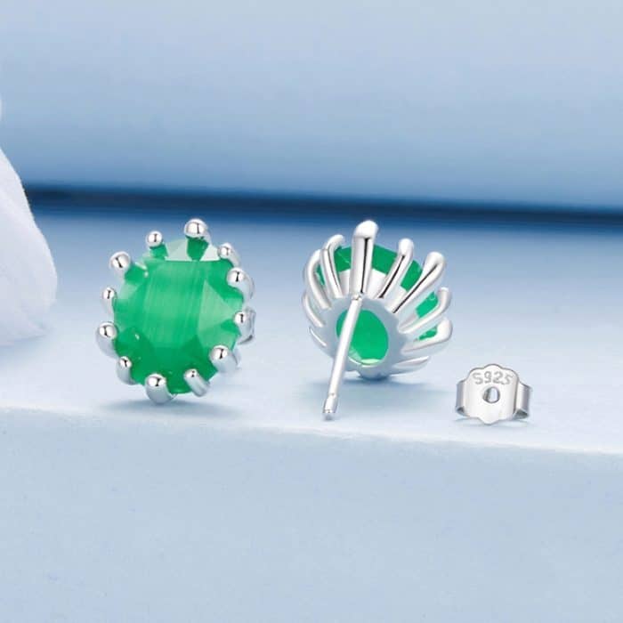 S925 Sterling Silber Smaragd Katzenauge Glas Ohrringe – Bild 4