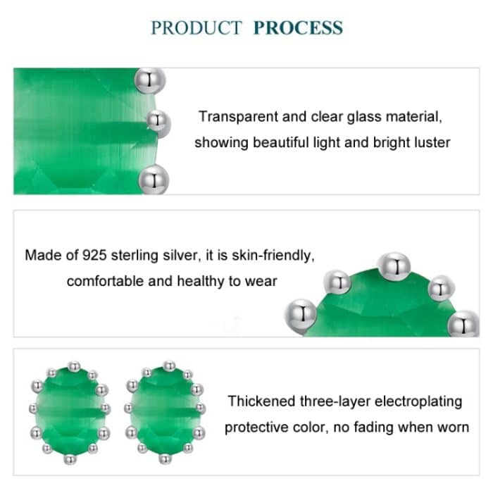 S925 Sterling Silber Smaragd Katzenauge Glas Ohrringe – Bild 5