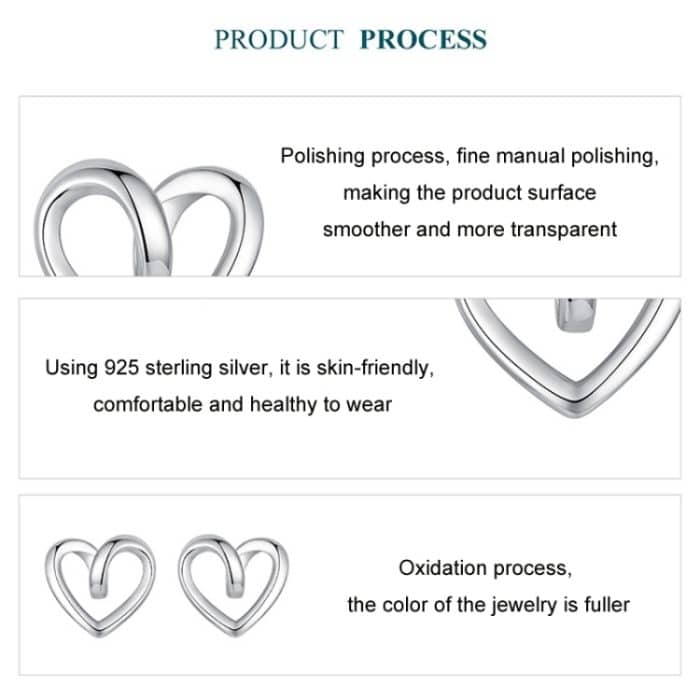 S925 Sterling Silber Hohle Herz Ohrringe – Bild 5