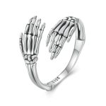 S925 Sterling Silber Oxidierter Skeletthand verstellbarer offener Ring