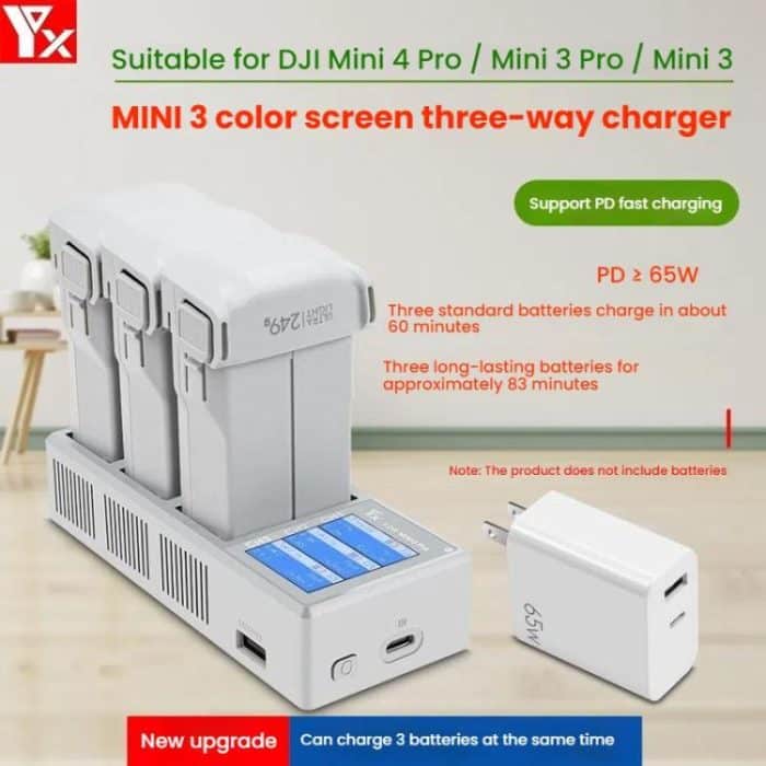 Für DJI Mini 4 Pro / Mini 3 Pro / Mini 3 YX Farbbildschirm 3-Wege-Ladegerät Batteriemanager, Without Plug, With 65W US Plug, With 65W EU Plug – Bild 2