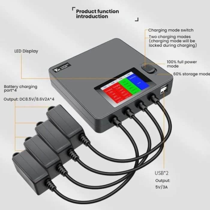 Für DJI Mini 4 Pro / Mini 3 Pro / Mini 3 Farbbildschirm Digitalanzeige Vier-Wege-Ladegerät Batteriemanager, US Plug, EU Plug, AU Plug, UK Plug – Bild 5