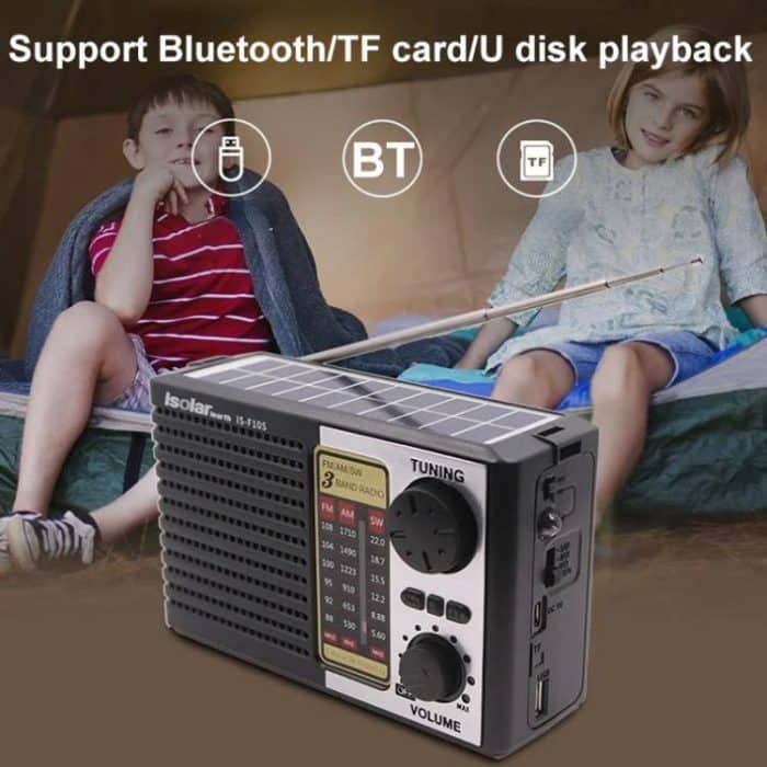 Isolariearth IS-F10S Solarbetriebener Vollband-FM/AM/SW-Radio-Bluetooth-Lautsprecher mit Taschenlampe – Bild 4