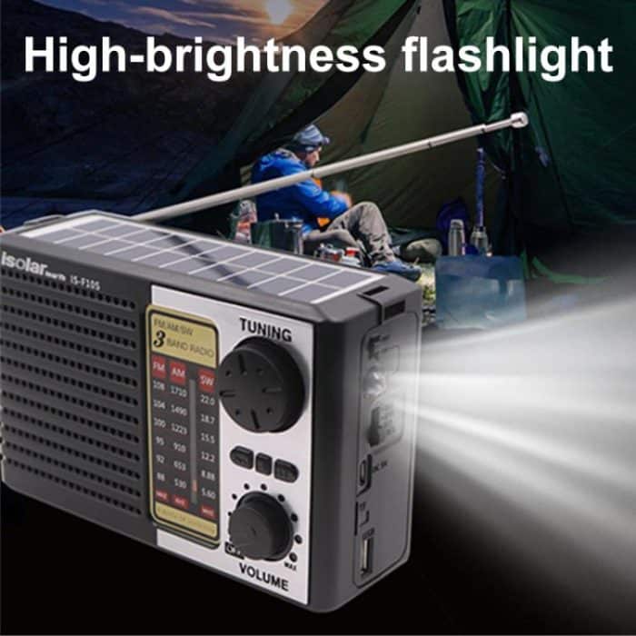Isolariearth IS-F10S Solarbetriebener Vollband-FM/AM/SW-Radio-Bluetooth-Lautsprecher mit Taschenlampe – Bild 6